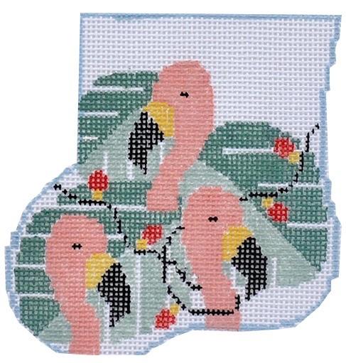 Flamingo Lights Mini Sock with Flamingo Insert Painted Canvas Kathy Schenkel Designs  - 1