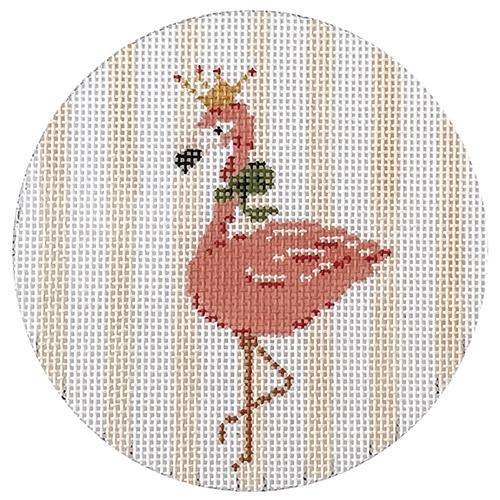 Flamingo - Pink Stripes Painted Canvas The Plum Stitchery 