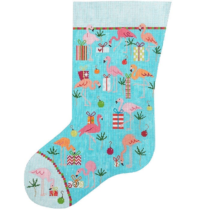 Flamingo Presents Stocking Painted Canvas Pippin 