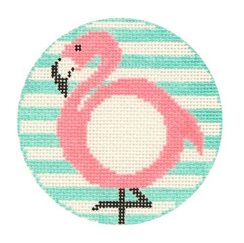 Flamingo Round Painted Canvas Rachel Donley 
