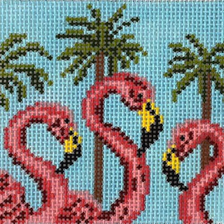Flamingo Trio Square Painted Canvas Needle Crossings 
