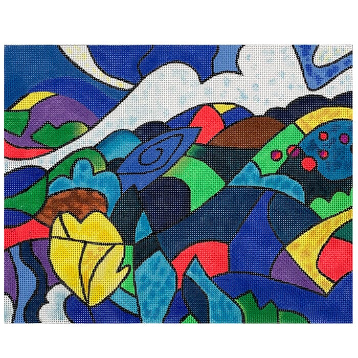 Flight in Abstract Painted Canvas Purple Palm Designs  - 1