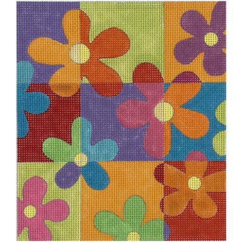Floating Flowers Squares on 13 mesh Painted Canvas Eye Candy Needleart  - 1