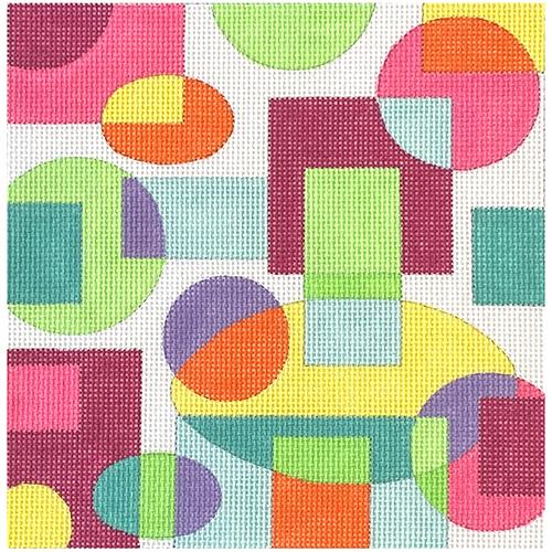 Floating Geometric Shapes on 13 Painted Canvas Eye Candy Needleart  - 1
