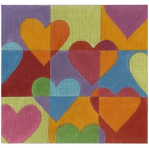 Floating Hearts Squares on 18 mesh Painted Canvas Eye Candy Needleart 