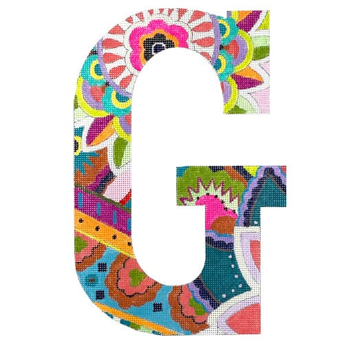 Floral 12" Monogram Letter G on 13 Painted Canvas Colors of Praise  - 1