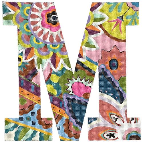 Floral 12" Monogram Letter M Painted Canvas Colors of Praise 