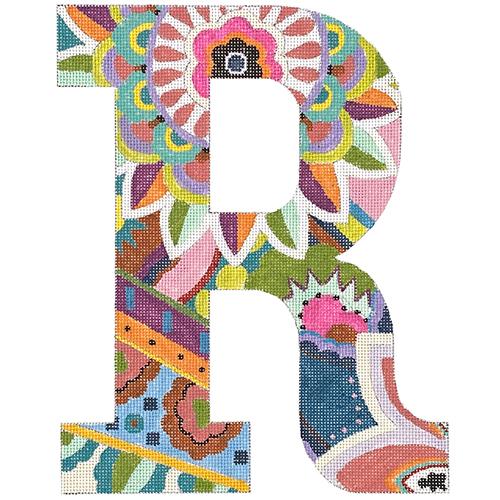 Floral 12" Monogram Letter R Painted Canvas Colors of Praise 