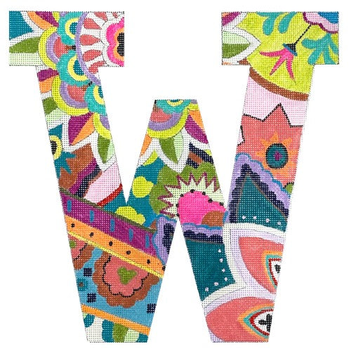Floral 12" Monogram Letter W on 13 Painted Canvas Colors of Praise  - 1