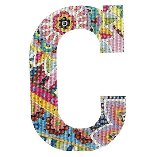 Floral 6" Monogram Letter C Painted Canvas Colors of Praise  - 1