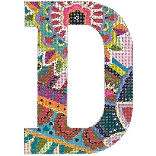 Floral 6" Monogram Letter D Painted Canvas Colors of Praise 