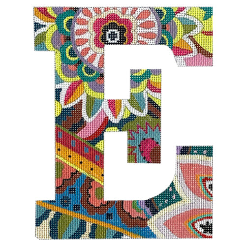 Floral 6" Monogram Letter E Painted Canvas Colors of Praise 