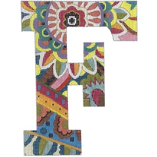 Floral 6" Monogram Letter F painted canvas Colors of Praise 
