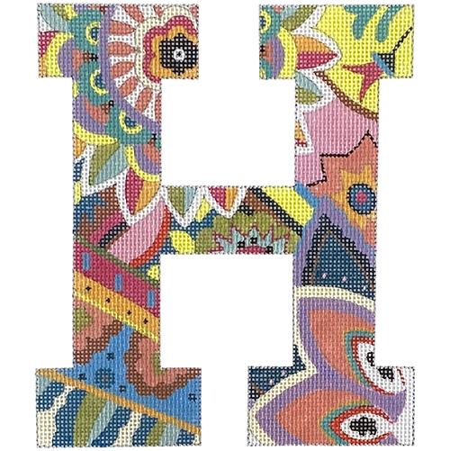 Floral 6" Monogram Letter H painted canvas Colors of Praise  - 1