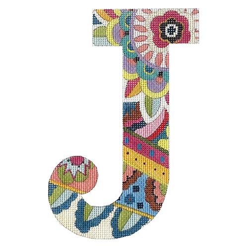 Floral 6" Monogram Letter J Painted Canvas Colors of Praise 
