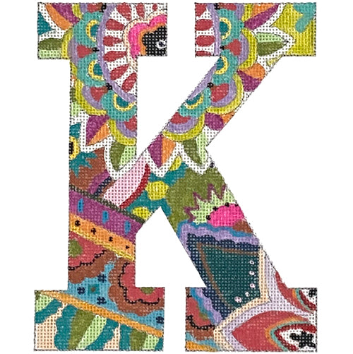 Floral 6" Monogram Letter K Painted Canvas Colors of Praise  - 1