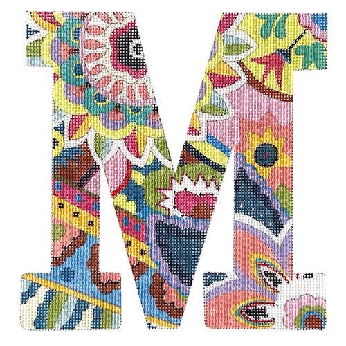 Floral 6" Monogram Letter M Painted Canvas Colors of Praise 