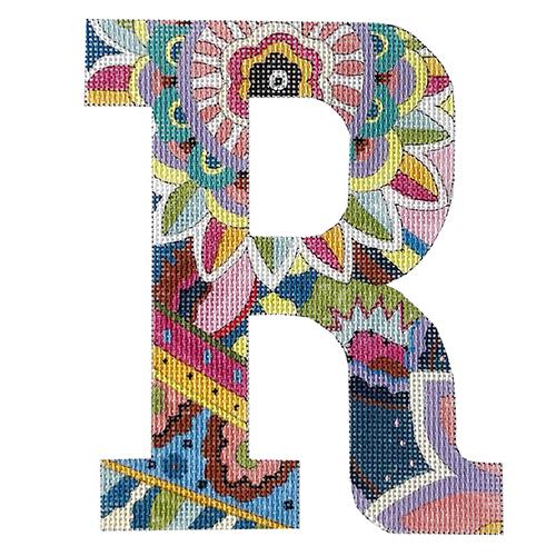 Floral 6" Monogram Letter R Painted Canvas Colors of Praise 