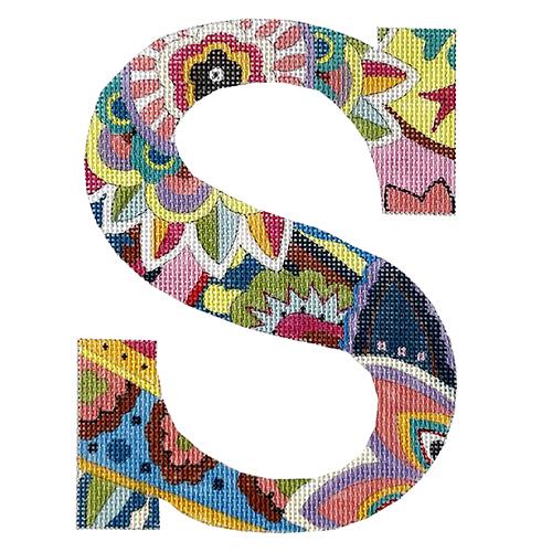 Floral 6" Monogram Letter S Painted Canvas Colors of Praise 