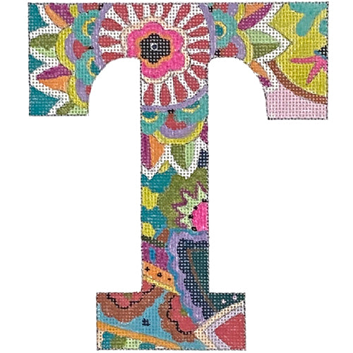 Floral 6" Monogram Letter T Painted Canvas Colors of Praise 