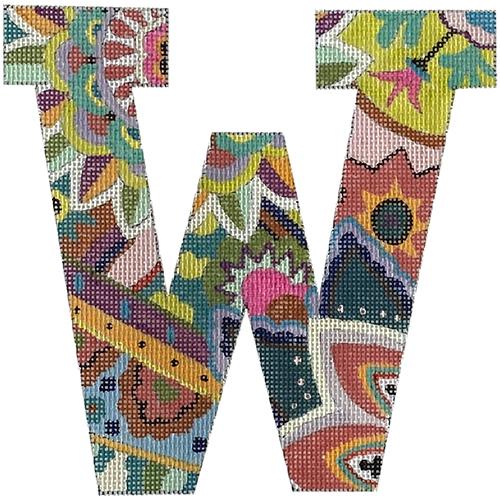 Floral 6" Monogram Letter W Painted Canvas Colors of Praise  - 1
