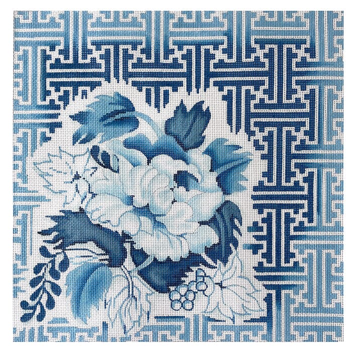 Floral Fretwork Chinoiserie Painted Canvas Associated Talents 