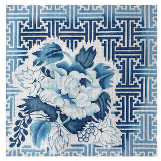 Floral Fretwork Chinoiserie Painted Canvas Associated Talents 
