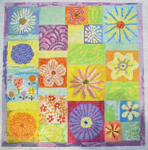 Floral Mosaic Painted Canvas Birds of a Feather 