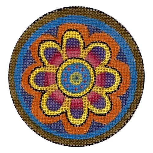 Floral Round   Pink and Orange Painted Canvas Danji Designs  - 1