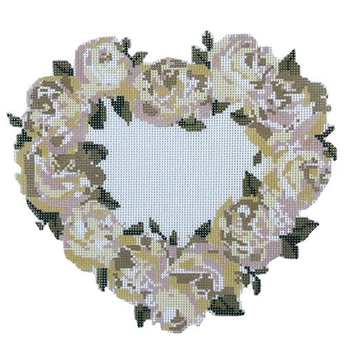 Floral Wreath Heart Shaped Painted Canvas Rachel Barri Designs  - 1