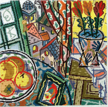 Florentine Window Painted Canvas Birds of a Feather  - 1