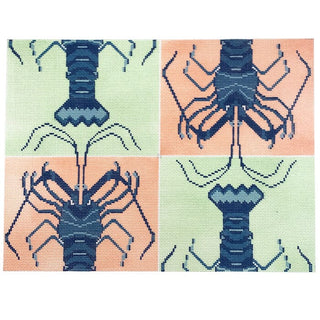 Florida Lobster Quad Tray Painted Canvas Atlantic Blue Canvas 
