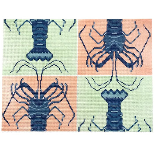 Florida Lobster Quad Tray Painted Canvas Atlantic Blue Canvas 