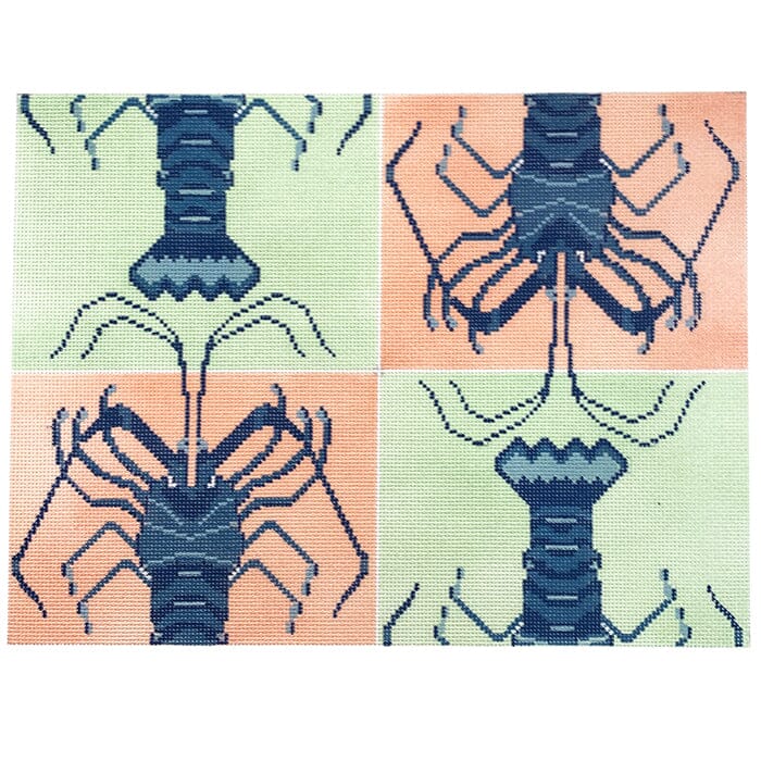 Florida Lobster Quad Tray Painted Canvas Atlantic Blue Canvas 
