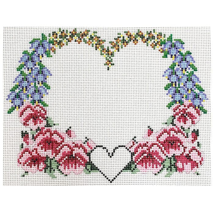 Flower Heart Wedding Sampler on 13 mesh Painted Canvas NeedleDeeva  - 1