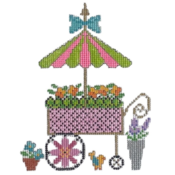 Flower Market Cart Painted Canvas Eye Candy Needleart  - 1
