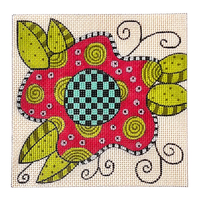 Flower with Checkered Center Painted Canvas ditto! Needle Point Works 