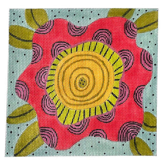 Flower with Yellow Center Painted Canvas ditto! Needle Point Works 
