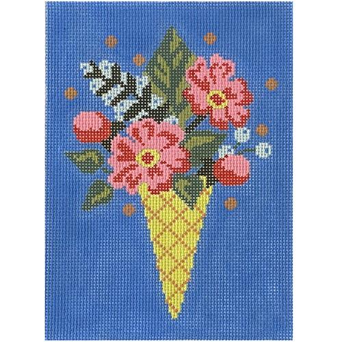 Flowers Ice Cream Cone Painted Canvas Abigail Cecile  - 1