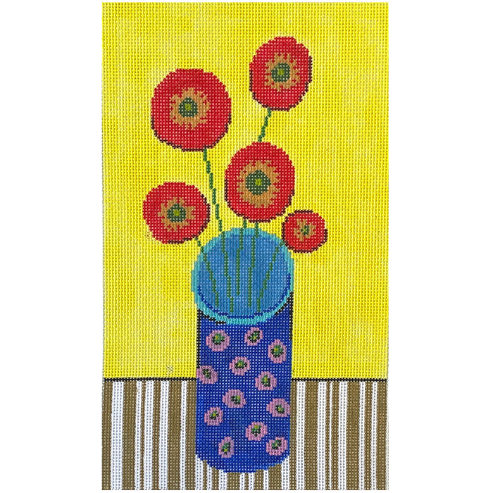 Flowers in Blue Vase Painted Canvas Patti Mann  - 1