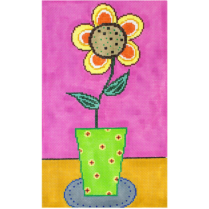 Flowers in Green Vase Painted Canvas Patti Mann  - 1