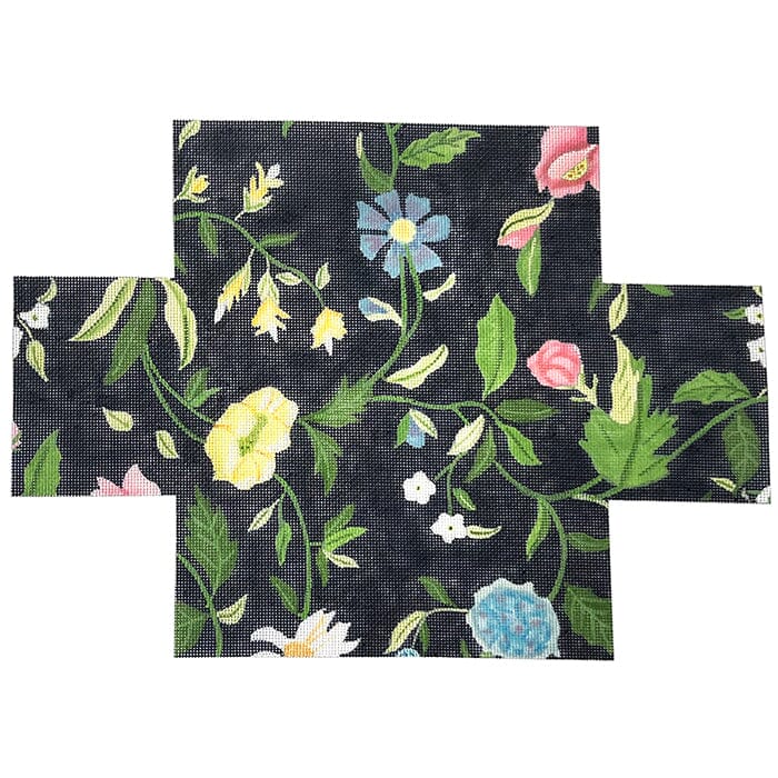 Flowers on Navy Brick Cover Painted Canvas CBK Needlepoint Collections  - 1