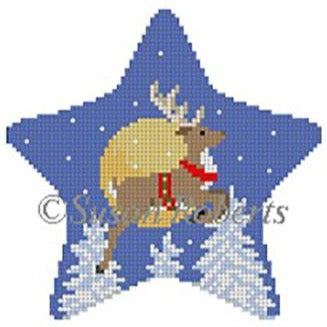 Flying Reindeer and Moon Star Painted Canvas Susan Roberts Needlepoint Designs Inc. 