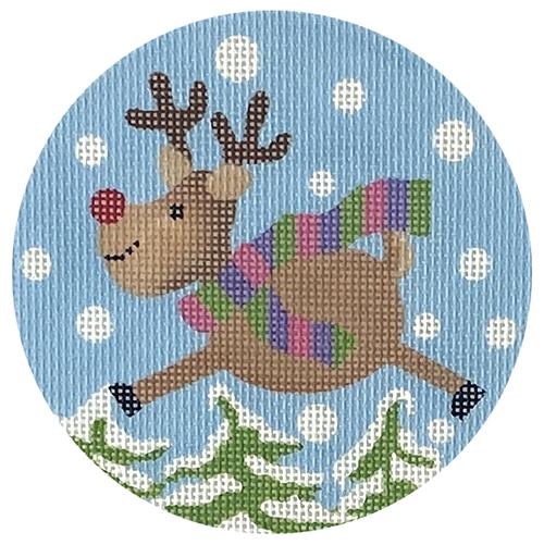 Flying Reindeer Round Painted Canvas Pepperberry Designs 