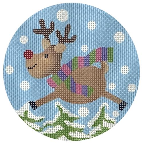 Flying Reindeer Round Painted Canvas Pepperberry Designs  - 1