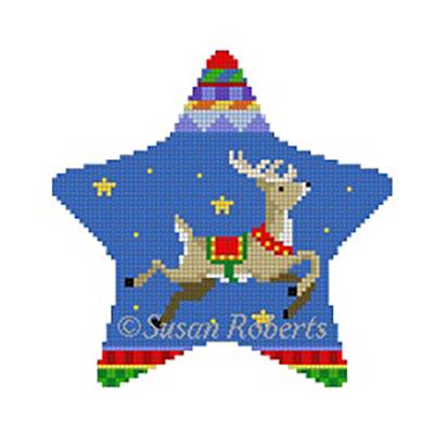 Flying Reindeer Star Painted Canvas Susan Roberts Needlepoint Designs Inc. 