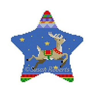 Flying Reindeer Star Painted Canvas Susan Roberts Needlepoint Designs Inc. 
