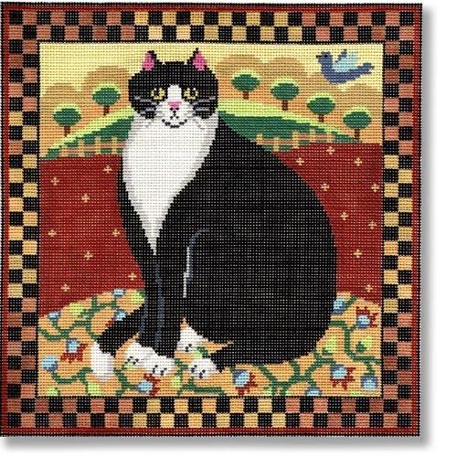 Folk Art Cat Painted Canvas CBK Needlepoint Collections 