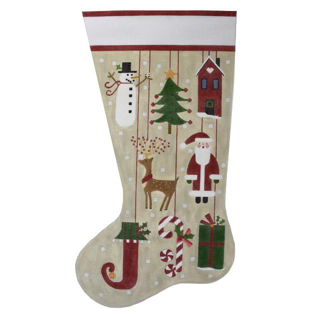 Folk Ornaments Stocking Painted Canvas Melissa Shirley Designs  - 1