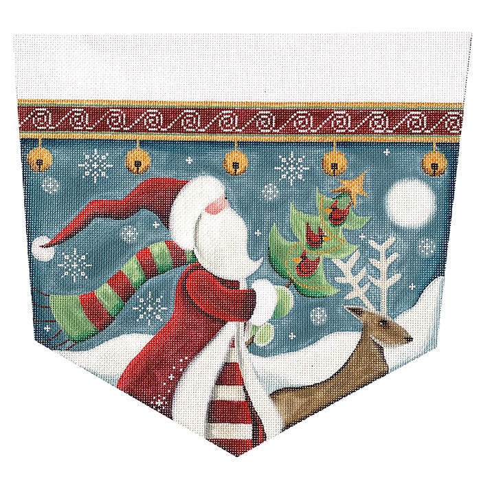 Folk Santa Stocking Cuff Painted Canvas Rebecca Wood Designs  - 1